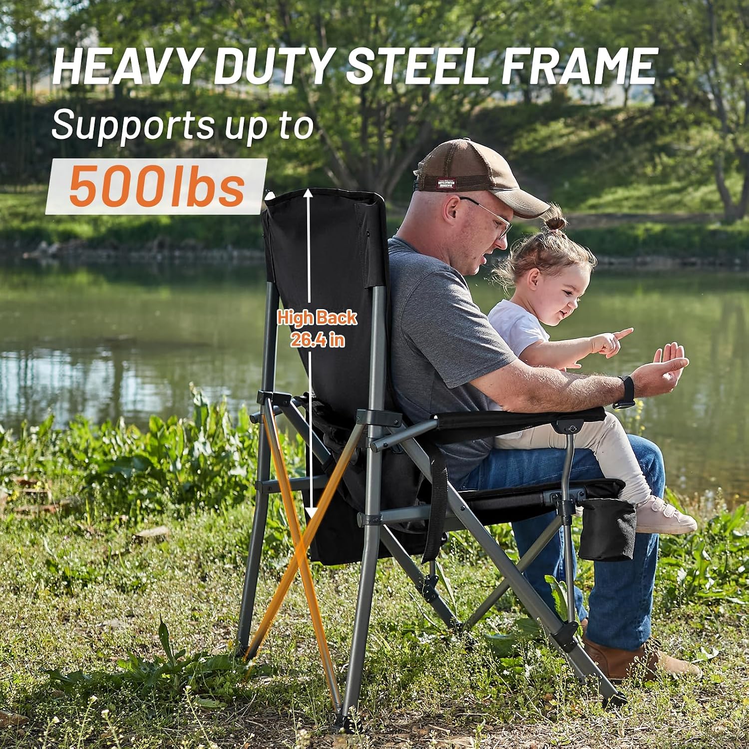 TIMBER RIDGE Oversized Folding Camping Chair with Lumbar Support Adjustable High Back Heavy Duty for Adults Aluminum Support up to 500lbs with Cup Holder, Cooler Bag, Side Pocket
