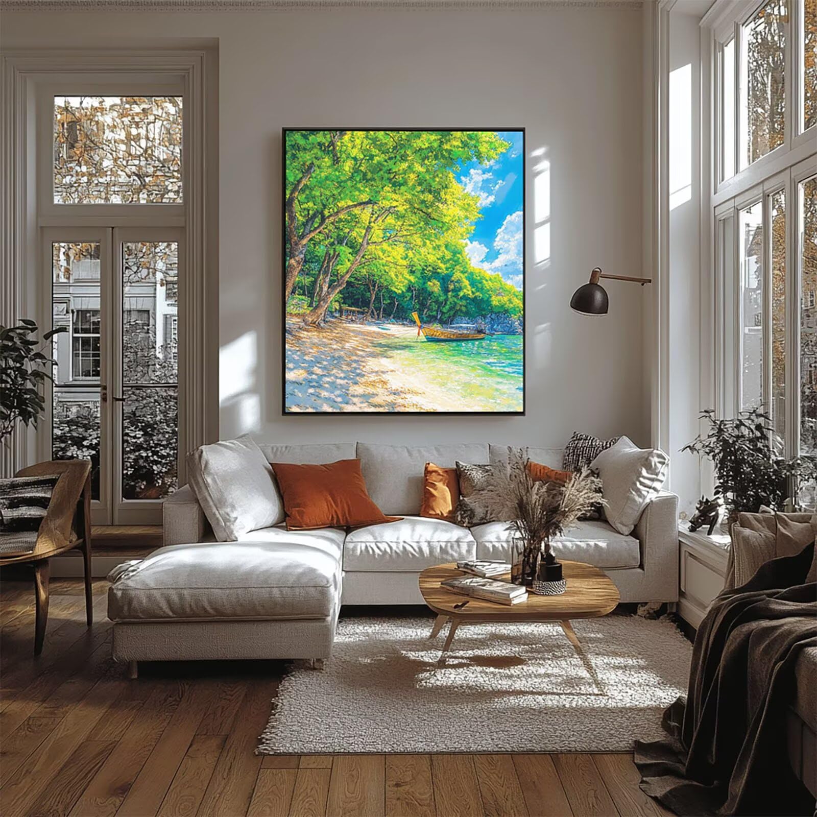 Malen Nach Zahlen Erwachsene Boot DIY Set Erwachsene mit Leinwand zum Bemalen Baum 80x110 cm 36 Farben Acrylfarben Set und Pinsel, Malen Nach Zahlen Kinder für Deko Wohnzimmer Geschenke 2YH-1308