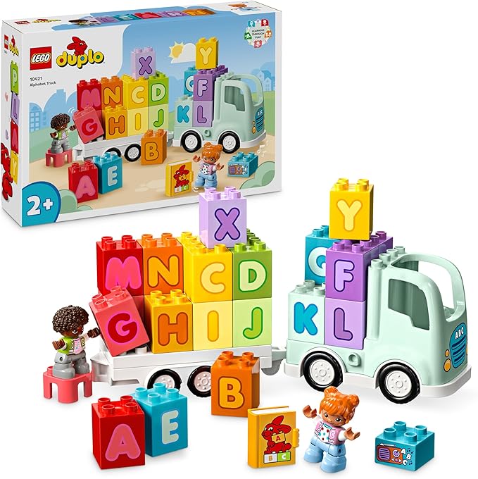 LEGO DUPLO Mi Ciudad Camión del Alfabeto con Remolque de Juguete para Niños y Niñas de 2+ Años - Juguetes Educativos Montessori con Ladrillos con Letras para Aprender el Abecedario y 2 Figuras 10421