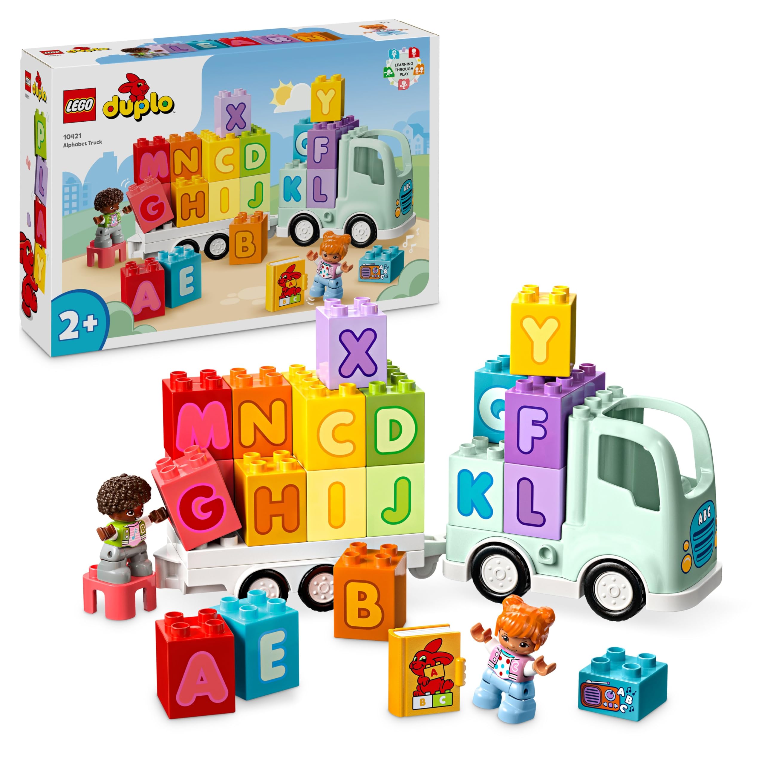 LEGO DUPLO Town Alphabet Truck Toy with Trailer for 2+ Year Old Boys & Girls - Toddler Learning Montessori Toys with Colourful Alphabet Bricks & 2 Figures - 10421