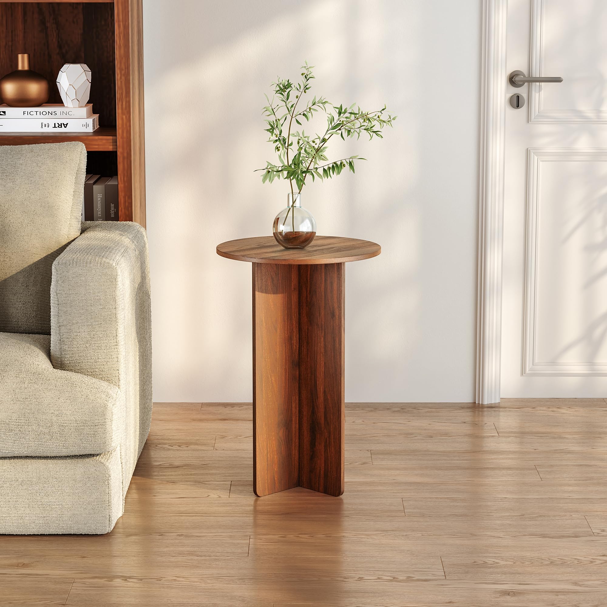 [en.casa] Mesita de Café Vappevn Mesa Auxiliar con Tablero Circular Mesa de Sofá Versátil para Salón Dormitorio Oficina Entrada Aglomerado 60 x 40 cm - Efecto Nogal