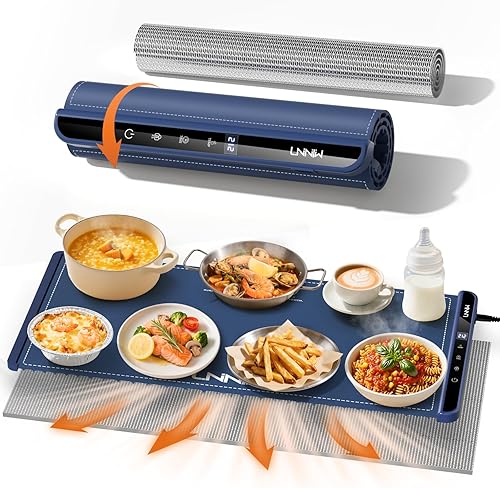 Miniatura 10 de Tapete de calentamiento de alimentos con almohadilla resistente al calor, 26 x 15 pulgadas, temporizador de 6 horas de temperatura de 6 niveles,