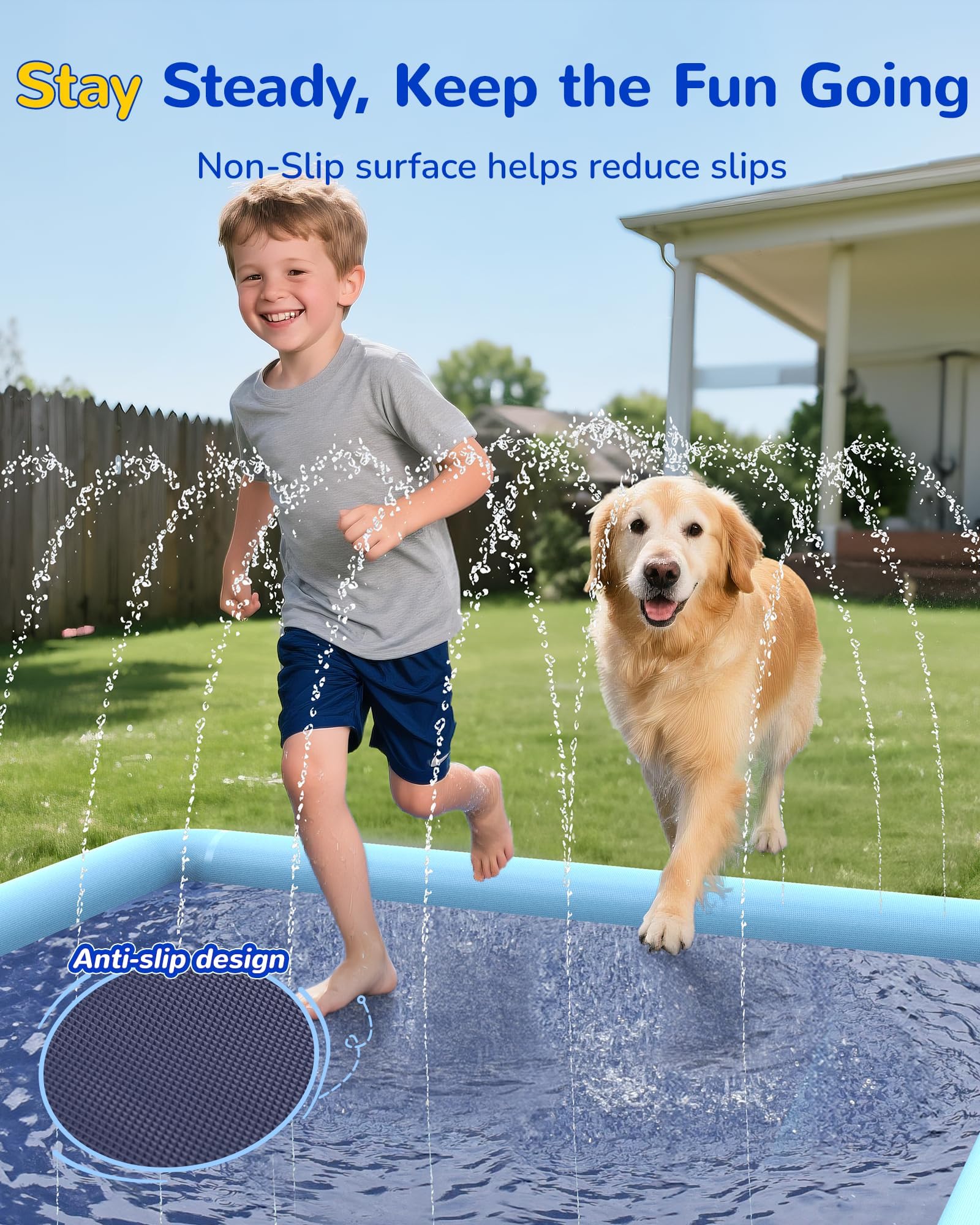 Quadratische Wassersprinkler Kinder & Hunde Outdoor, Wasserspielmatte Hunde mit Verdickte Anti-Rutsch PVC, Wassersprinkler Splash Pad für Garten Outdoor Camping Sommer (200CM)