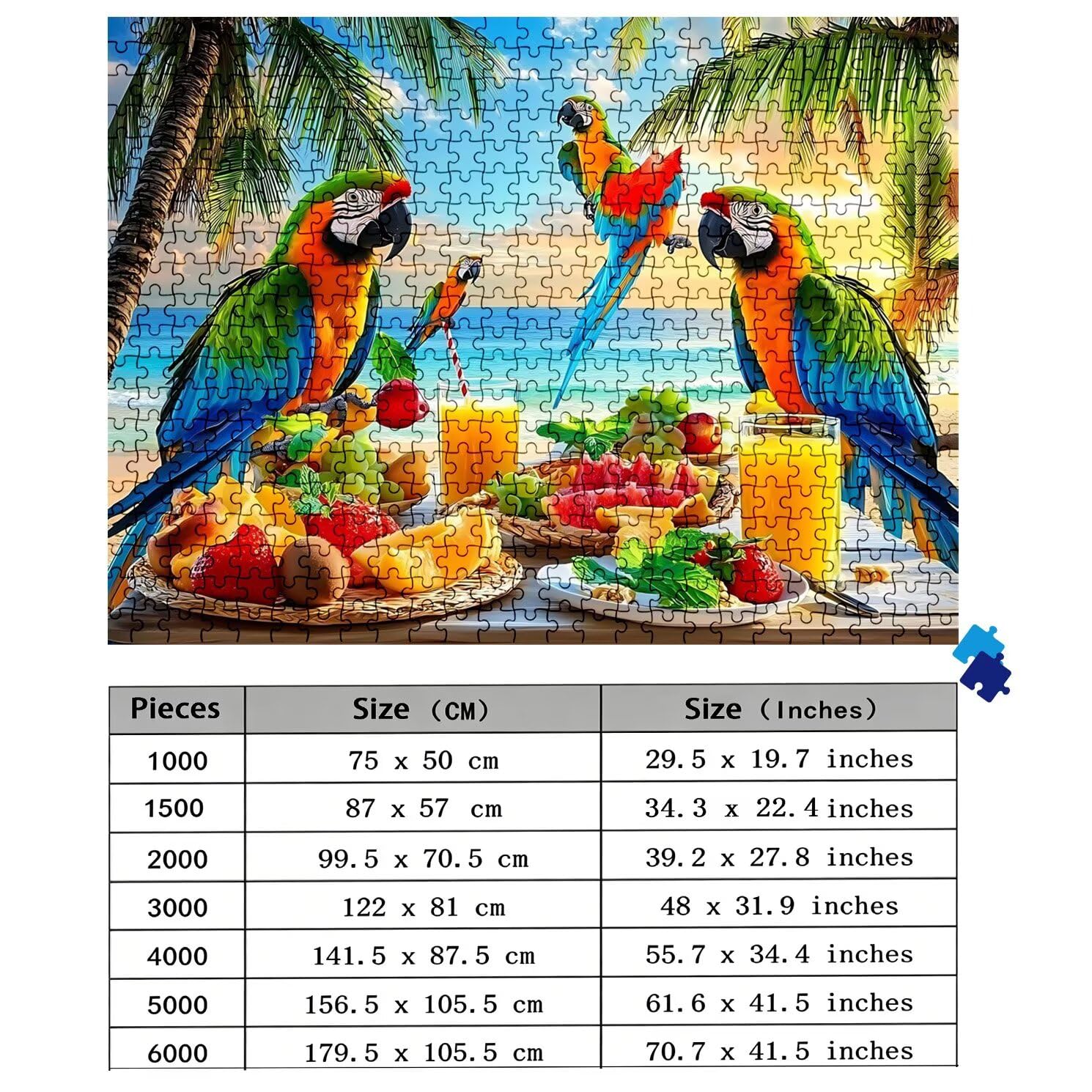 Puzzle 5000 elementów, niemożliwe puzzle dorośli 156,5 x 105,5 cm, druk w wysokiej rozdzielczości, gry edukacyjne, drewniane puzzle antystresowe dla całej rodziny, dekoracje ścienne, plaża papuga w0