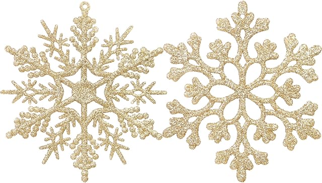 Sea Team Plastic Christmas Glitter Snowflake Ornaments Christmas Tree Decorations, 4-inch, Set of 36, Gold