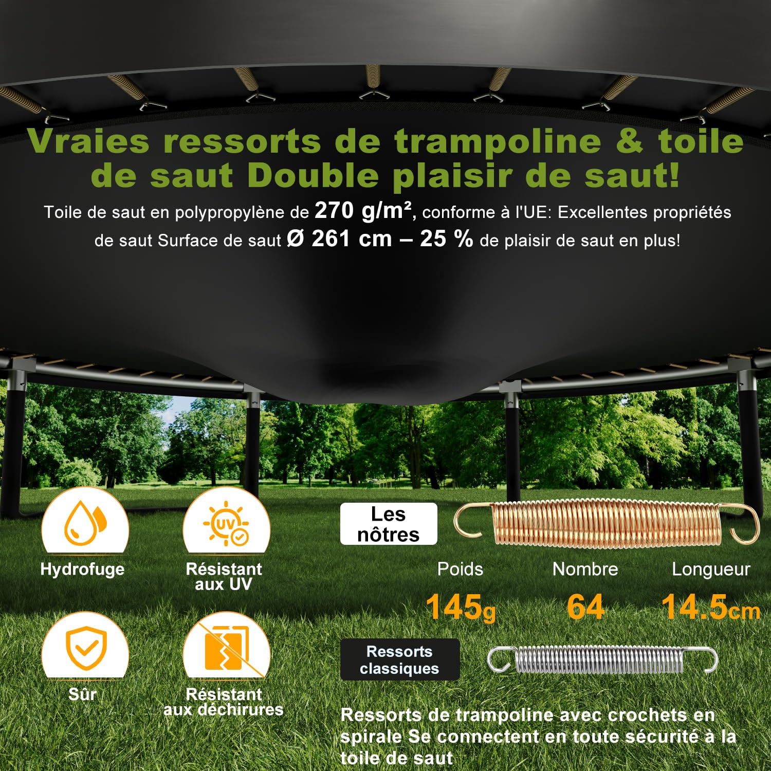 Devoko Trampoline Extérieur Ø 228/305/366/427 cm, pour Enfants, avec Filet de Sécurité, GS Certification, Couverture de Protection, Design Citrouille, Capacité de Charge 150 kg