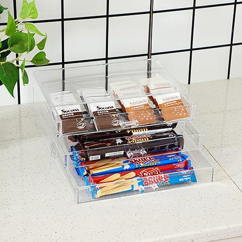 Miniatura 4 de Cq acrylic Organizador de cajones con 3 cajones largos, organizador de suministros de oficina apilable y organizador estacionario de almacenamiento