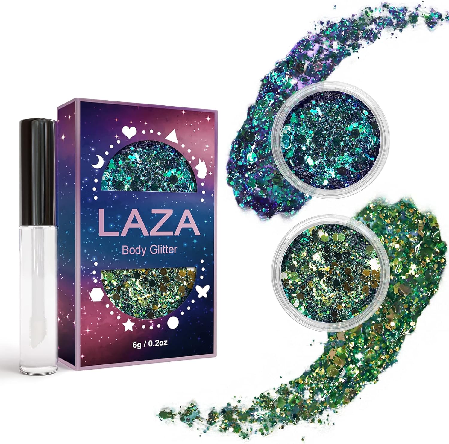 Laza Body Glitter, 2 Jars Iridescent Chunky Sequins with Glitter Glue Perfect for Women Eyeshadow Makeup Face Paint Festival Rave Outfits Hair Accessories Carnival Party Costumes – Yellow Green Blue Laza Body Glitter, 2 Jars Iridescent Chunky Sequins with Glitter Glue Perfect for Women Eyeshadow Makeup Face Paint Festival Rave Outfits Hair Accessories Carnival Party Costumes – Yellow Green Blue