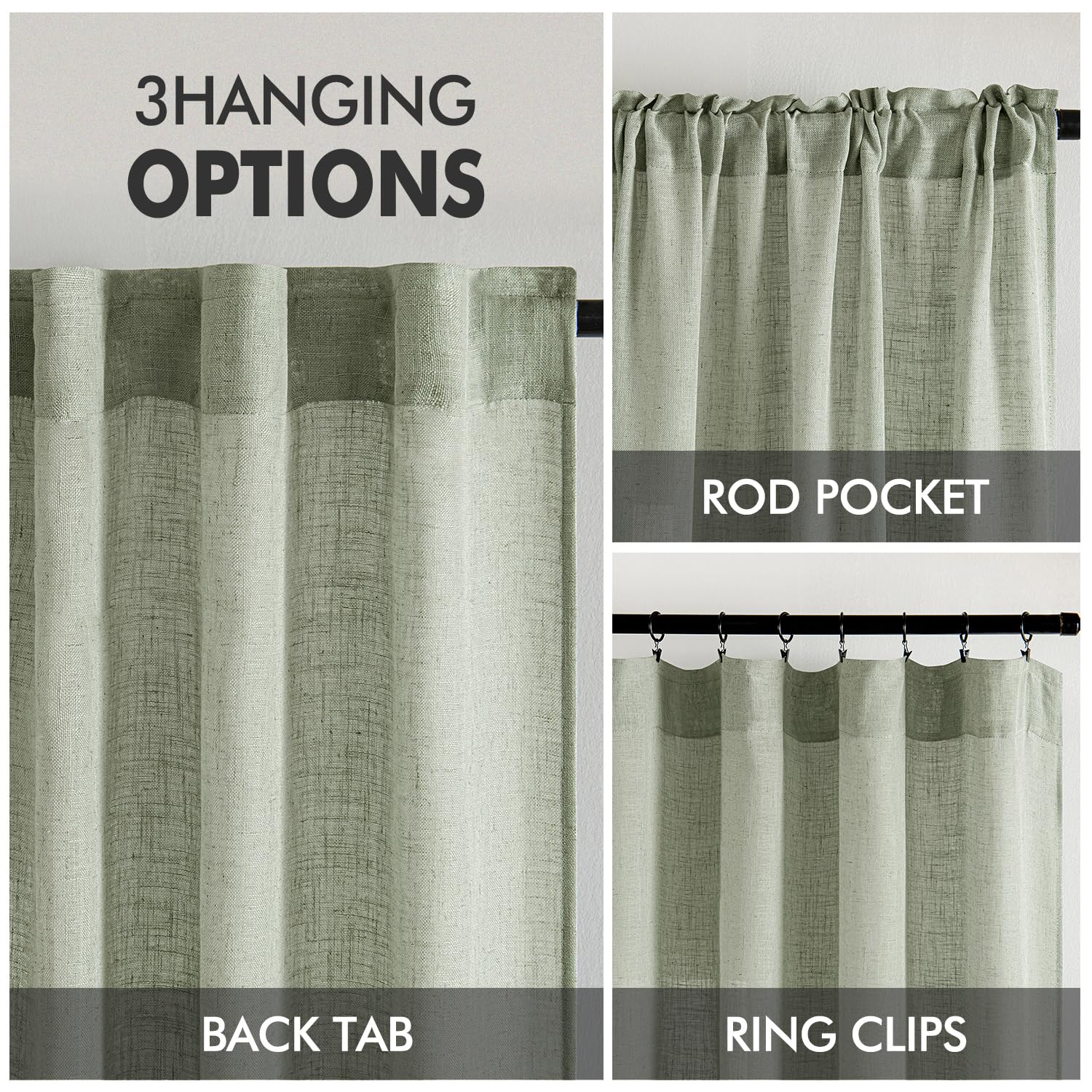 MIULEE Brown Linen Curtains 84 Inch Length for Bedroom Living Room, Soft Thick Linen Textured Window Drapes Semi Sheer Light Filtering Back Tab Rod Pocket Burlap Look Farmhouse Decor, 2 Panels: 52"W x 84"L (Pack of 2) Sage