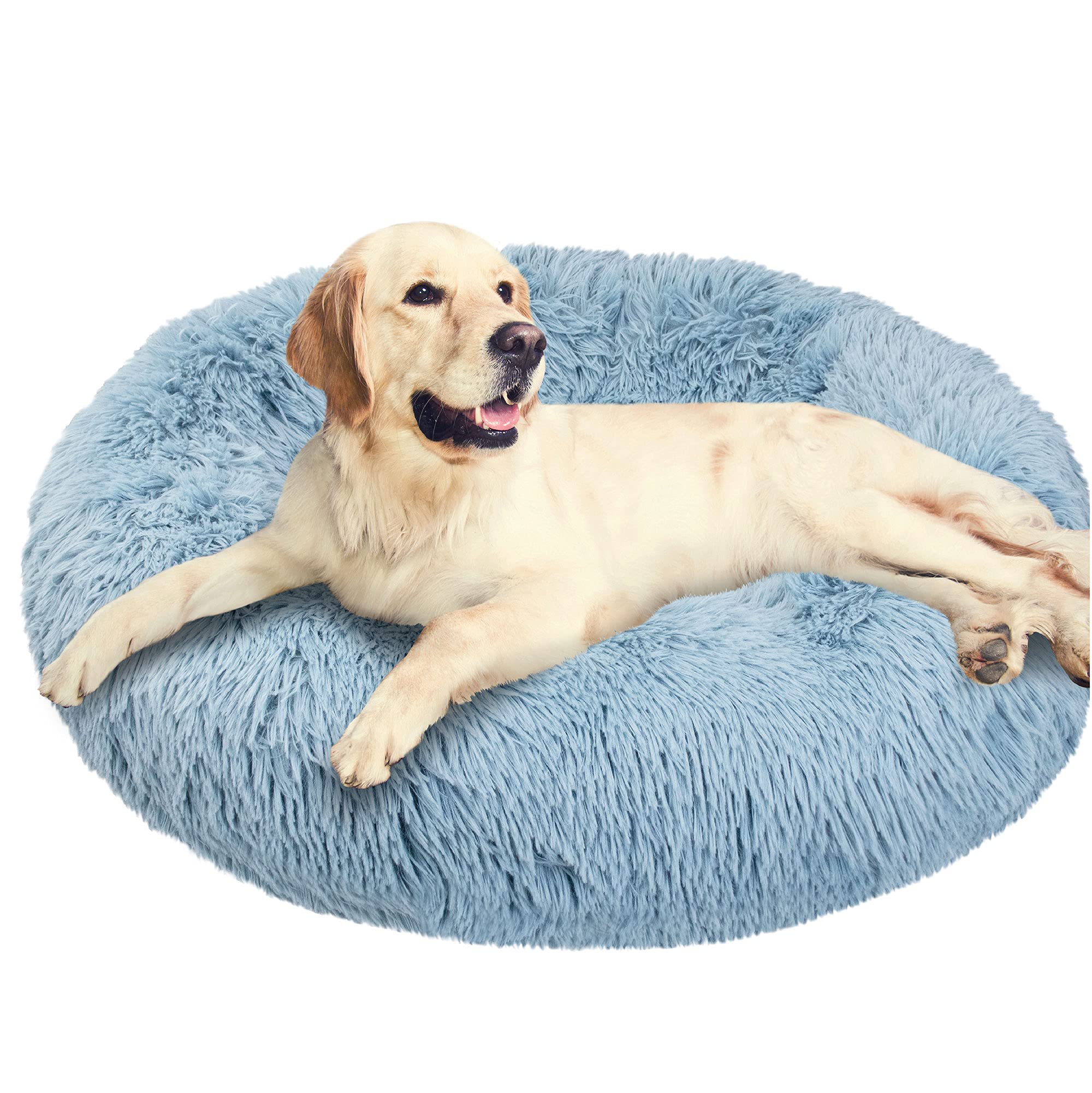 PetAmi Calming Donut Dog Bed For Small/Medium Pets - 30 Inch Round, Faux Fur, Machine Washable, Dusty Blue