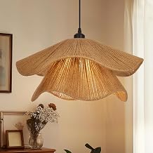 Littleglovo 23.6" Large Rustic Pendant Light, Boho Jute Rope Hand Woven Hanging Lighting Fixture, Wicker Coastal Farmhouse Chandelier for Kitchen Island Dining Room Bedroom Living Room Entryway Foyer