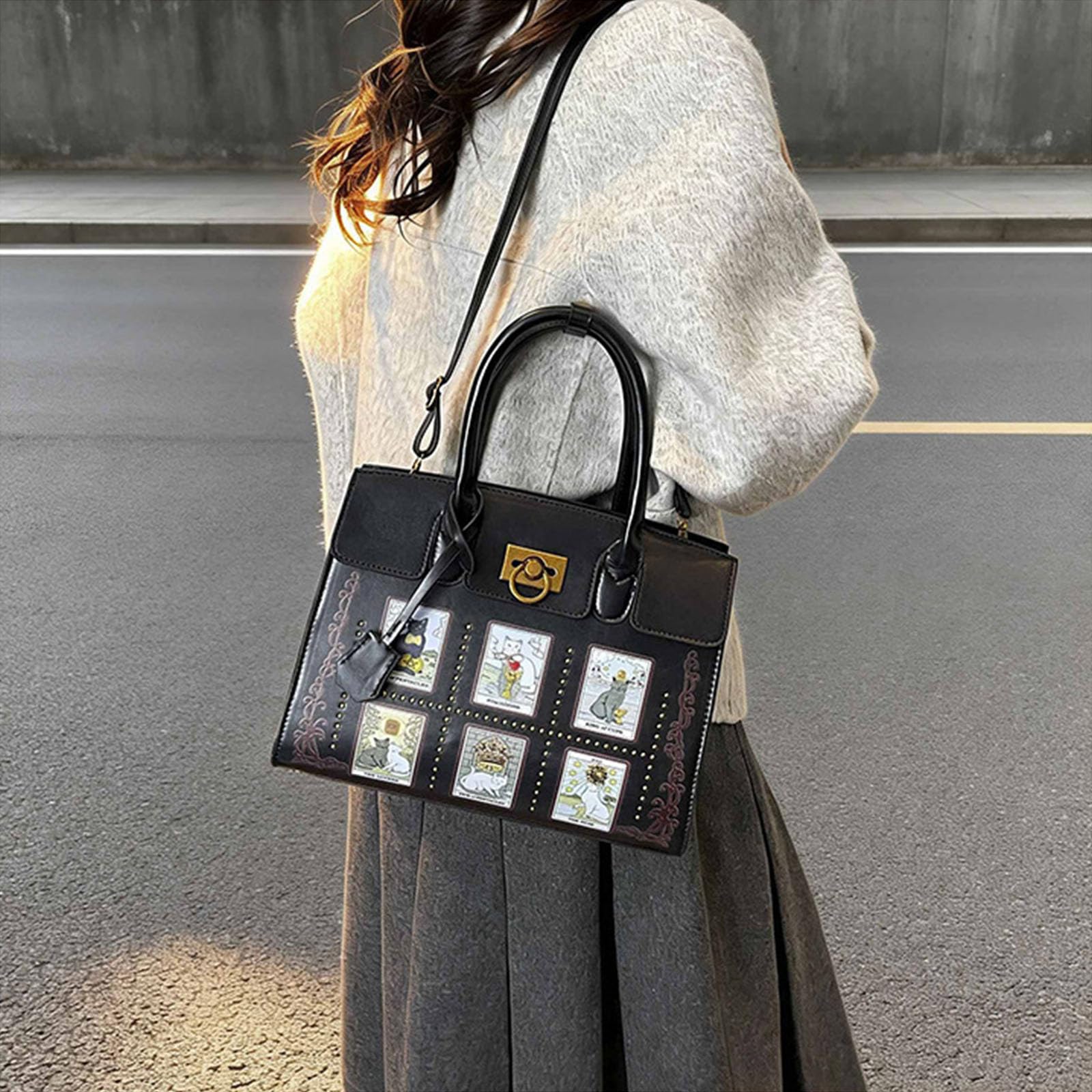 Creature - Borsa a mano con tracolla regolabile e tasche multiple per donna in pelle ecologica in poliuretano, versatile