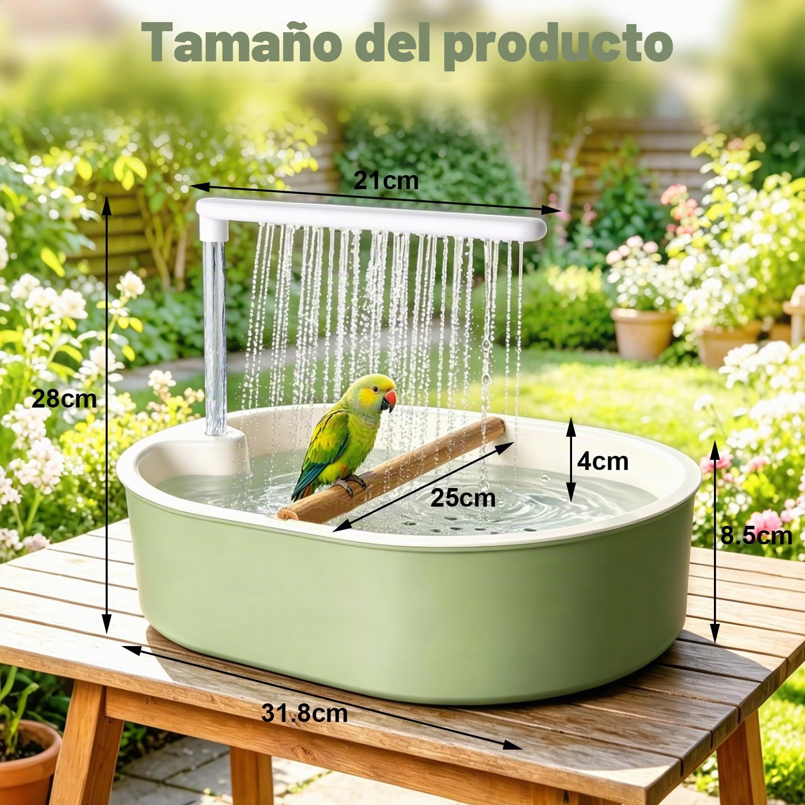 Ducha para Aves con Cascada y Grifo de Circulación, Ducha Automática para Periquitos para Jaula, Baño USB para Aves 32x25cm para Cacatúas, Agapornis y Guacamayos