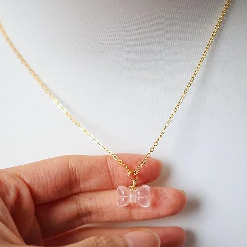 Miniatura 6 de Nearawing Rose Quartz Butterfly Pendant Necklace with Adjustable 925 Sterling Silver Gold-Plated Chain Adorable Elegance Gift for Women and Girls