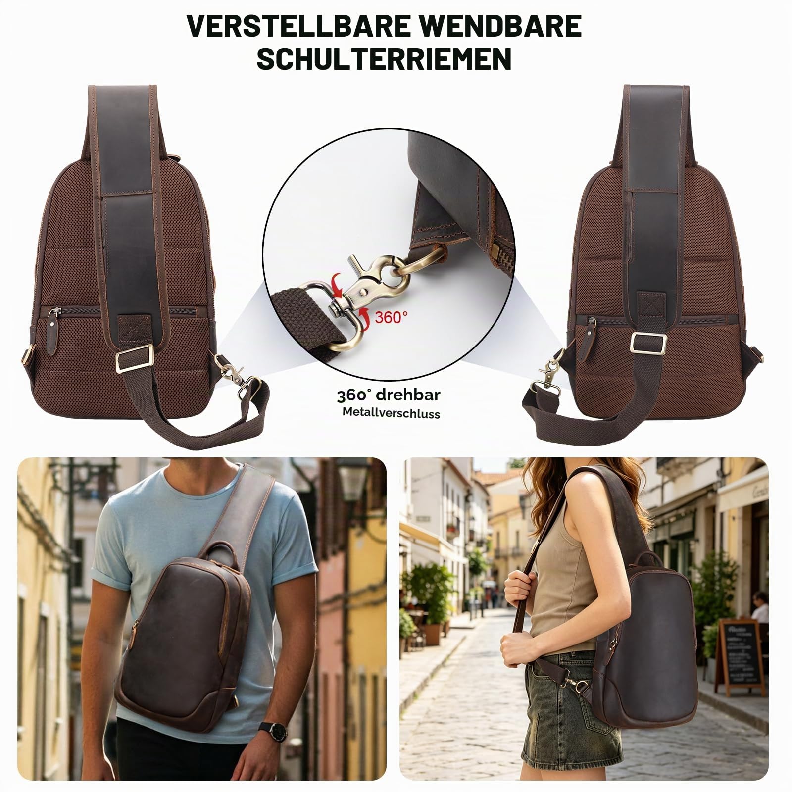TIDING Umhängetasche aus Leder für Herren, Umhängetasche, Diebstahlschutz, kleiner Rucksack für Reisen, Arbeit, Alltag
