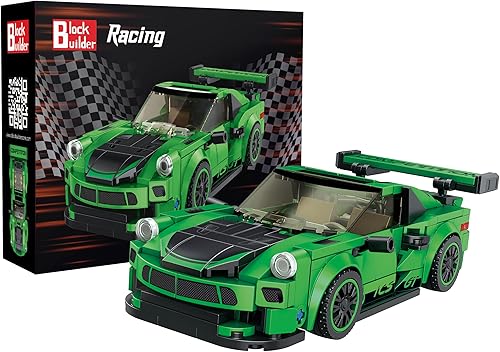 Block Builder Juego de Bloques de Construcción de Coche Carrera Porsche 911 Verde, Nuevo Juego de Bloques de Construcción de Carreras para Niños y