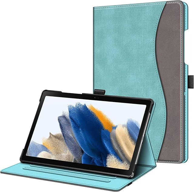 FINTIE Case for Samsung Galaxy Tab A8 10.5 inch 2022 Model (SM-X200/X205) - Multi-Angle Viewing Folio Stand Cover with Pocket, Auto Wake/Sleep, Denim Turquoise