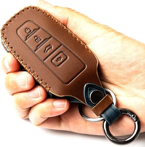 Miniatura 3 de Yxiertnr Funda de cuero para llavero Toyota con llavero de cuero para Camry RAV4 Highlander Corolla 2018-2023, 4 Botón-marrón