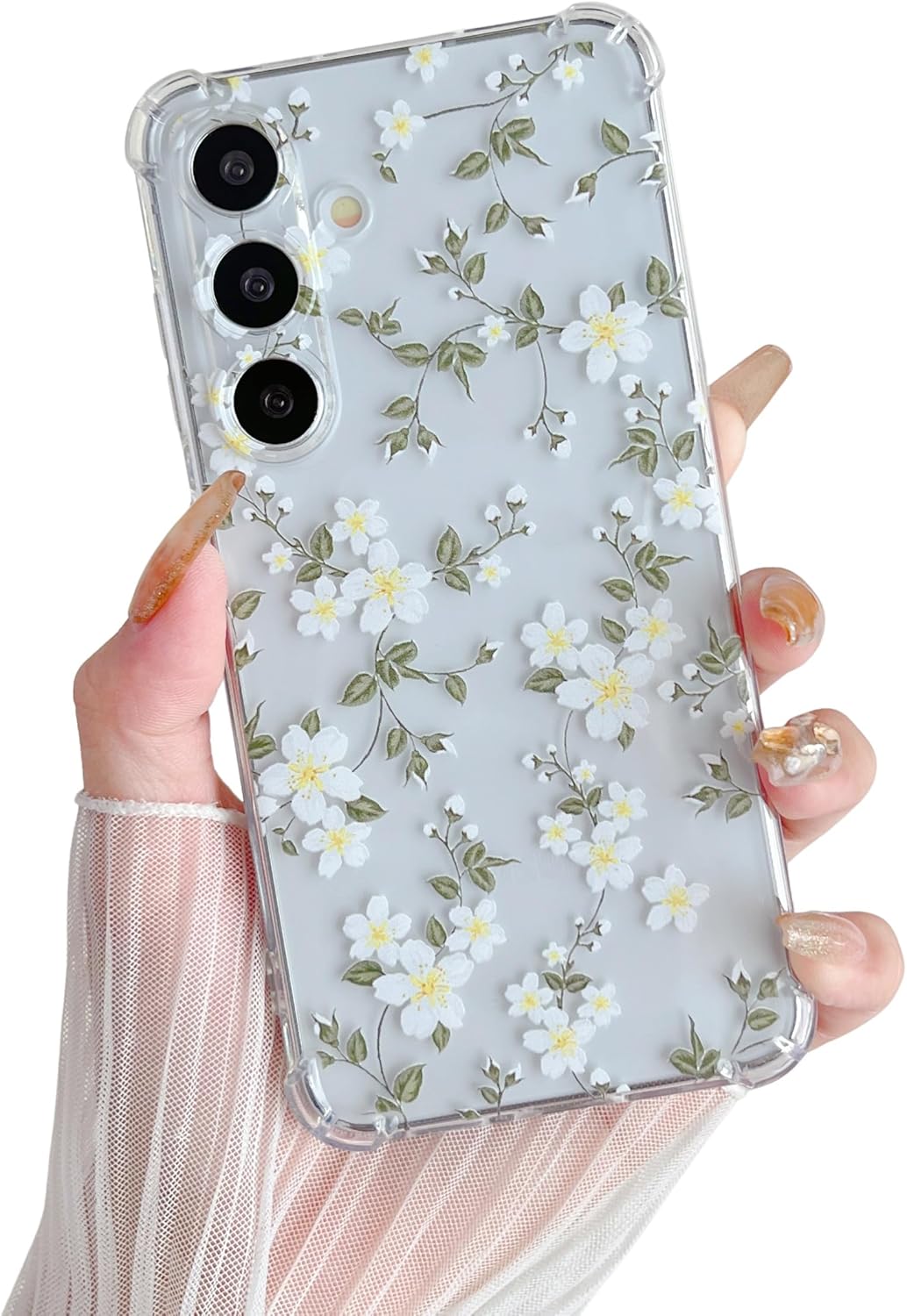 ZTOFERA Case for Samsung Galaxy A17 5G, Transparent Clear Soft TPU Case with Flower Pattern, Ultra Slim Anti-scratch Silicone Gel Protective Bumper Cover for Samsung A17 – Big White Flower