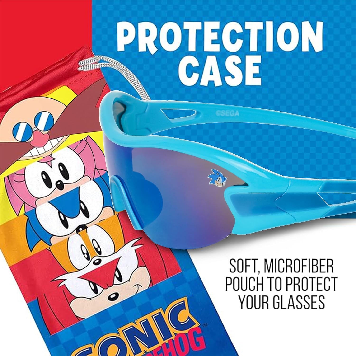 ARKAID Sega Sonic Sunglasses - Stylish, Comfortable & Durable UV-Protective Kids Glasses with Soft Carrying Case - Official Accessories for Boys