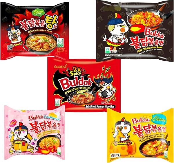 YIJIA | Pack 5 Paquetes mezclados B Ramen Coreano instantáneo Shin Ramyun, de Kimchi, de Chapagetti, Carbonara y de Queso - 1