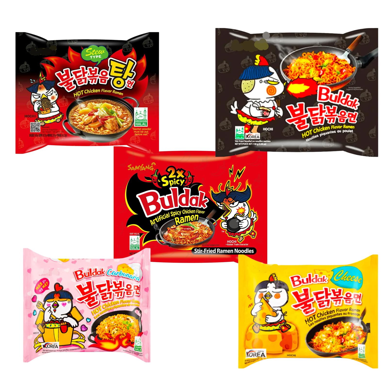 YIJIA | Pack 5 Paquetes mezclados B Ramen Coreano instantáneo Shin Ramyun, de Kimchi, de Chapagetti, Carbonara y de Queso - 1