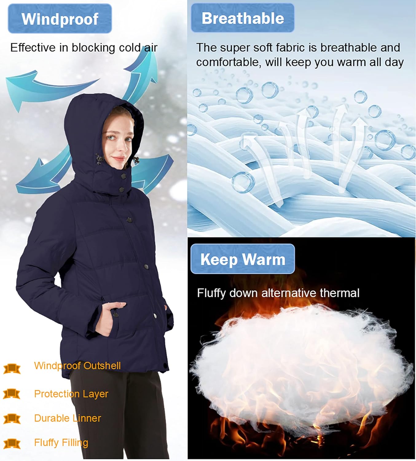GGleaf Women's Winter Coats (Standard & Plus Size) Quilted Puffer Jacket Warm Snow Coat with Removable Hood - Image 3