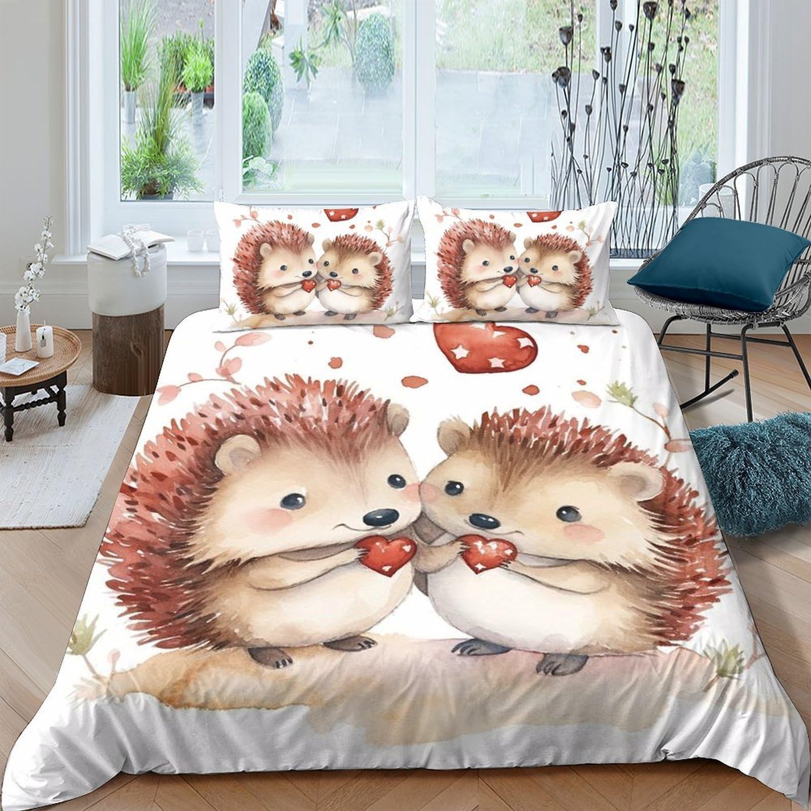 Ctjqhvkz Style-7 3D Printed Cute Hedgehog Fitted Sheet Microfiber Soft Breathable Love Heart Bed Cover For Bedroom Dorm Decor Single（135X200cm）