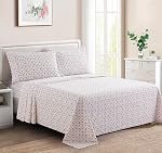 Marina Decoration 600 Thread Count Home Bedding Bedroom Soft Bedsheet Deep Pocket Hotel Standard Percale All Season 4 Pieces Printed Cotton Sheet Set, Grey White Tartan Pattern Double/Full Size