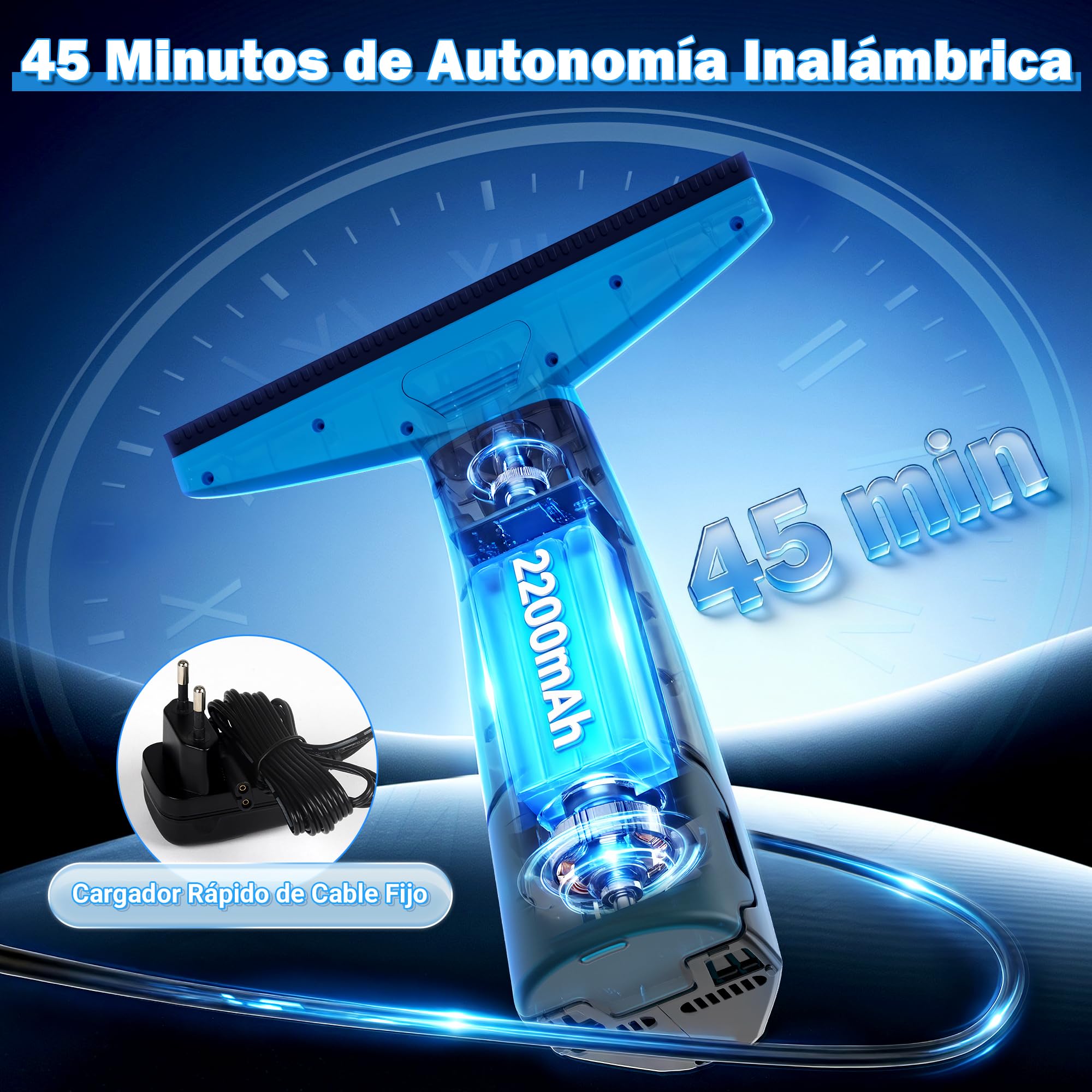 EAVE Limpiacristales Electrico, Set Limpiacristales con 45min de Autonomía, Limpia Cristales Electrico Ventanas con Boquilla de 28cm y Depósito de 200ml, Apto para Ventanas y Espejos (amarillo)