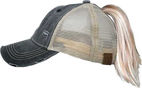 Funky Junque - Gorro de béisbol para mujer, gorro de papá, gorro con cola de caballo, gorro con pelo despeinado, gorro pony.