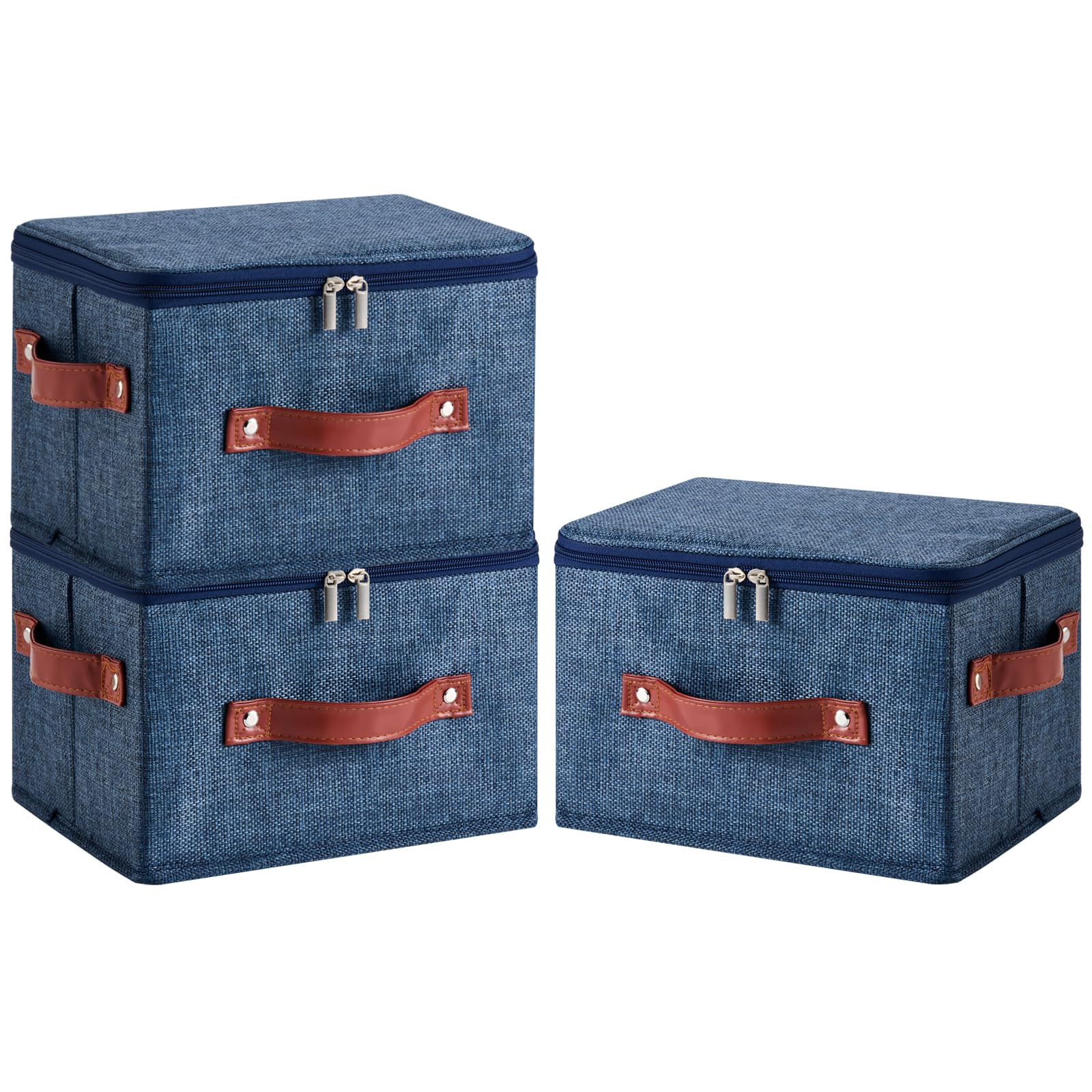 3PCS Storage Bins Boxes with Zippered Lid Decorative Baskets