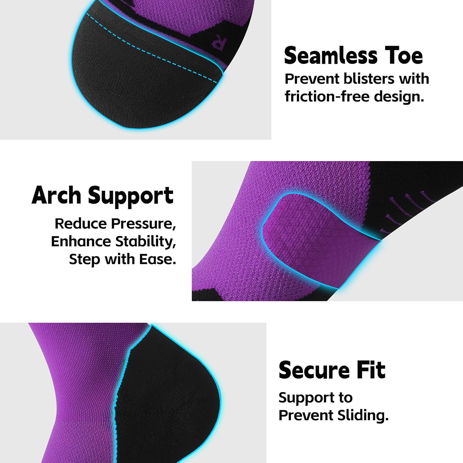 HUSO Compression Ankle Running Socks: Athletic Socks for Men Women with Cushion,Work Hiking Basketball Sport Socks 3 Pairs - Image 5