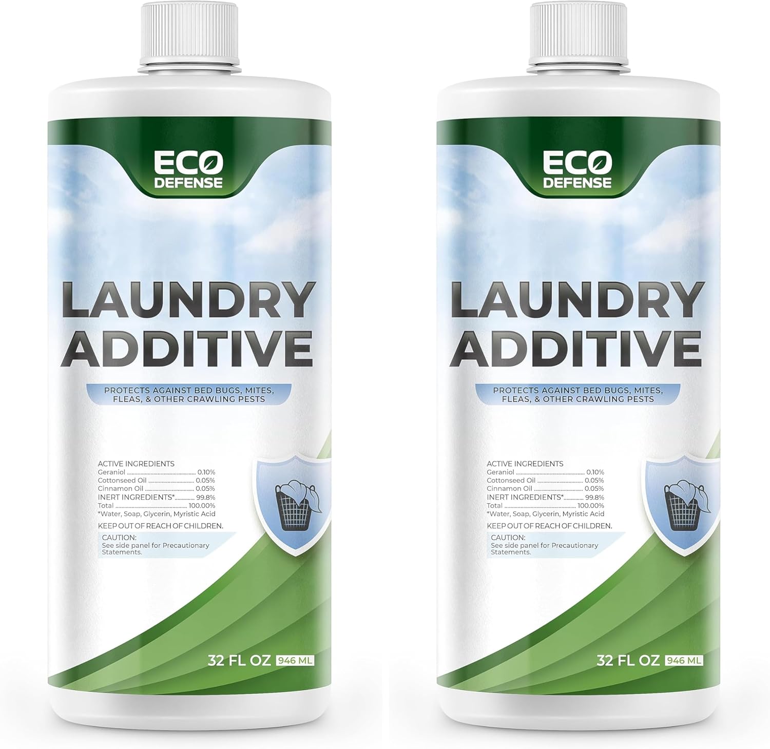 Eco Defense Bed Bug, Mite & Flea Treatment Laundry Additive – Mite Killer & Bed Bug Laundry Detergent – Plant-Based, Child & Pet Friendly Laundry Solution (Pack of 2)