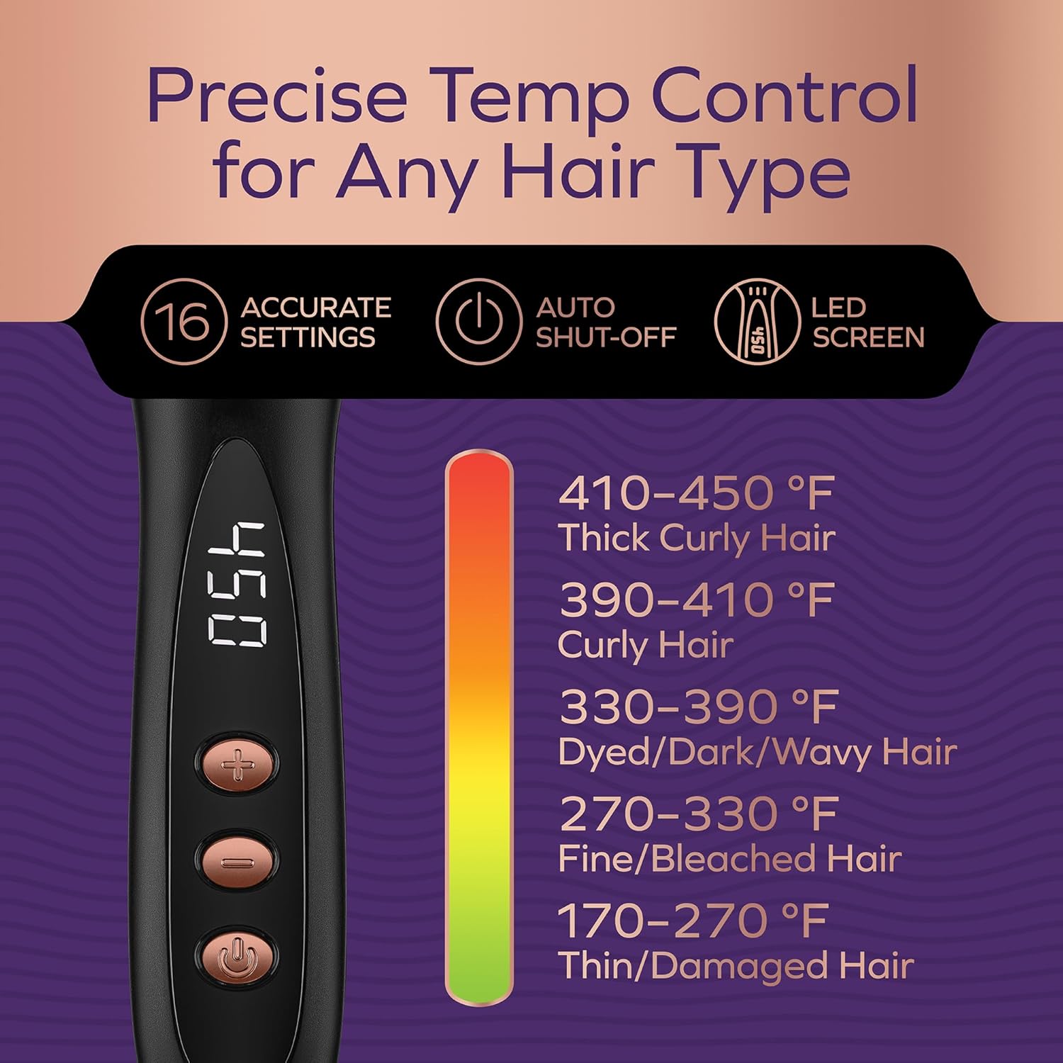 Professional Dual Voltage Hair Straightener Brush, Hair Straightening Brush w/Ions for Healthy, Anti Frizz, Flat Iron Comb w/ 16 Temps, Fast Heating, Styling Hot Dryer for Women - Image 7