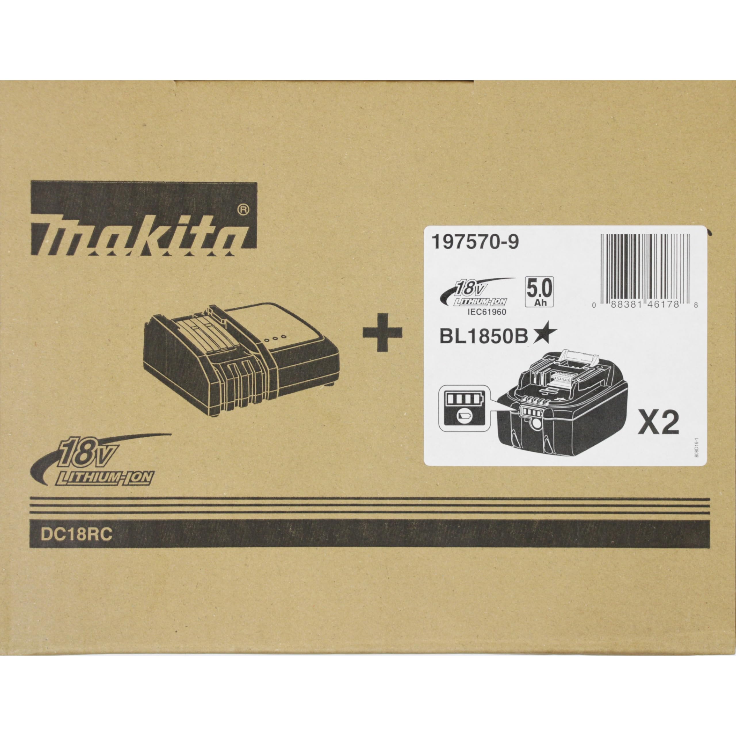 Makita Power Source Kit (2x Werkzeugakku mit Ladestation, Ersatzakkus für Elektrowerkzeuge von Makita) 197570-9
