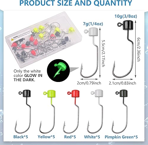 Miniatura 10 de Ned Rig - Kit de cabezas de calar, 25 piezas de anzuelos Ned Rig Cebos, cabezas de plantilla de hongos finos, anzuelos de pez de pesca, cabezales de