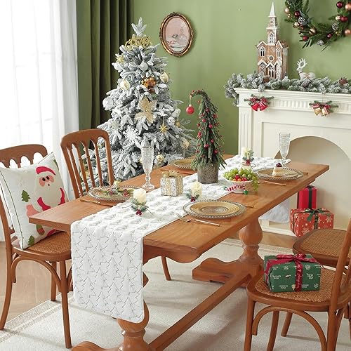 Miniatura 3 de Camino de mesa para árbol de Navidad, 90 pulgadas de largo, felpa con lentejuelas doradas con purpurina para comedor, fiestas, decoraciones de