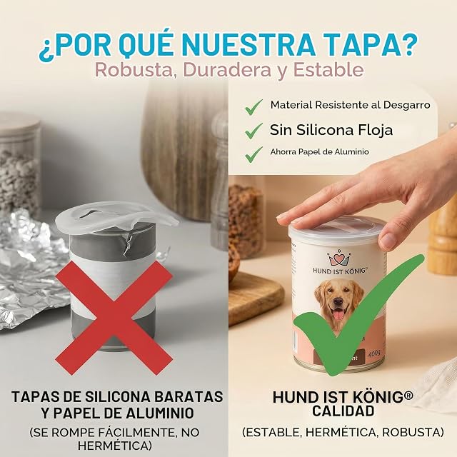 Foto 4 de 8 de HUND IST KÖNIG® Tapa para latas [3 unidades] Tapa robusta para latas, mantiene la comida fresca…