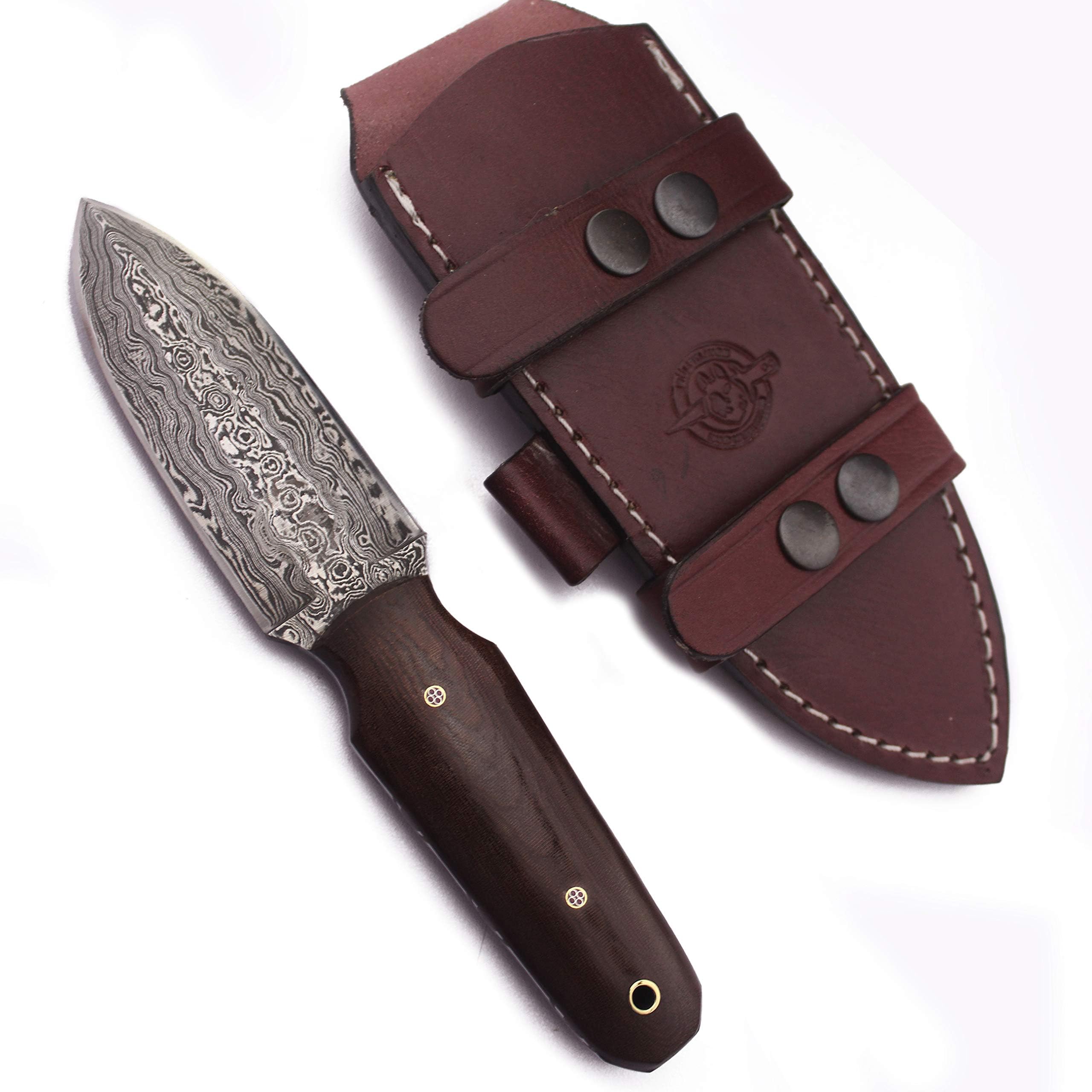 Handmade Damascus Steel Dagger – Perfect for EDC,Hunting, Survival, Camping and Fishing Features a Fixed Blade with Full Tang G10 Handle and Premium Cowhide Leather Sheath - DCX17-53.