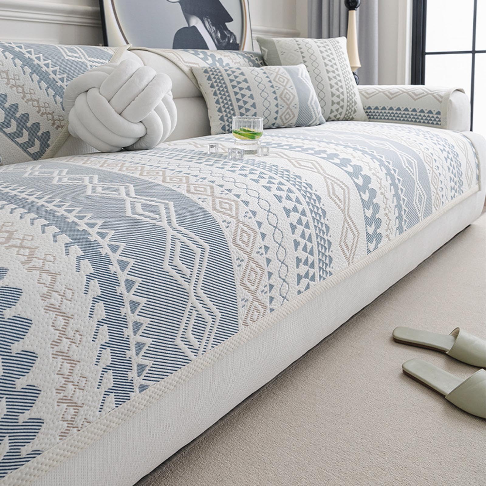 Housse de canapé bleue 90x70 cm antidérapante et lavable pour salon