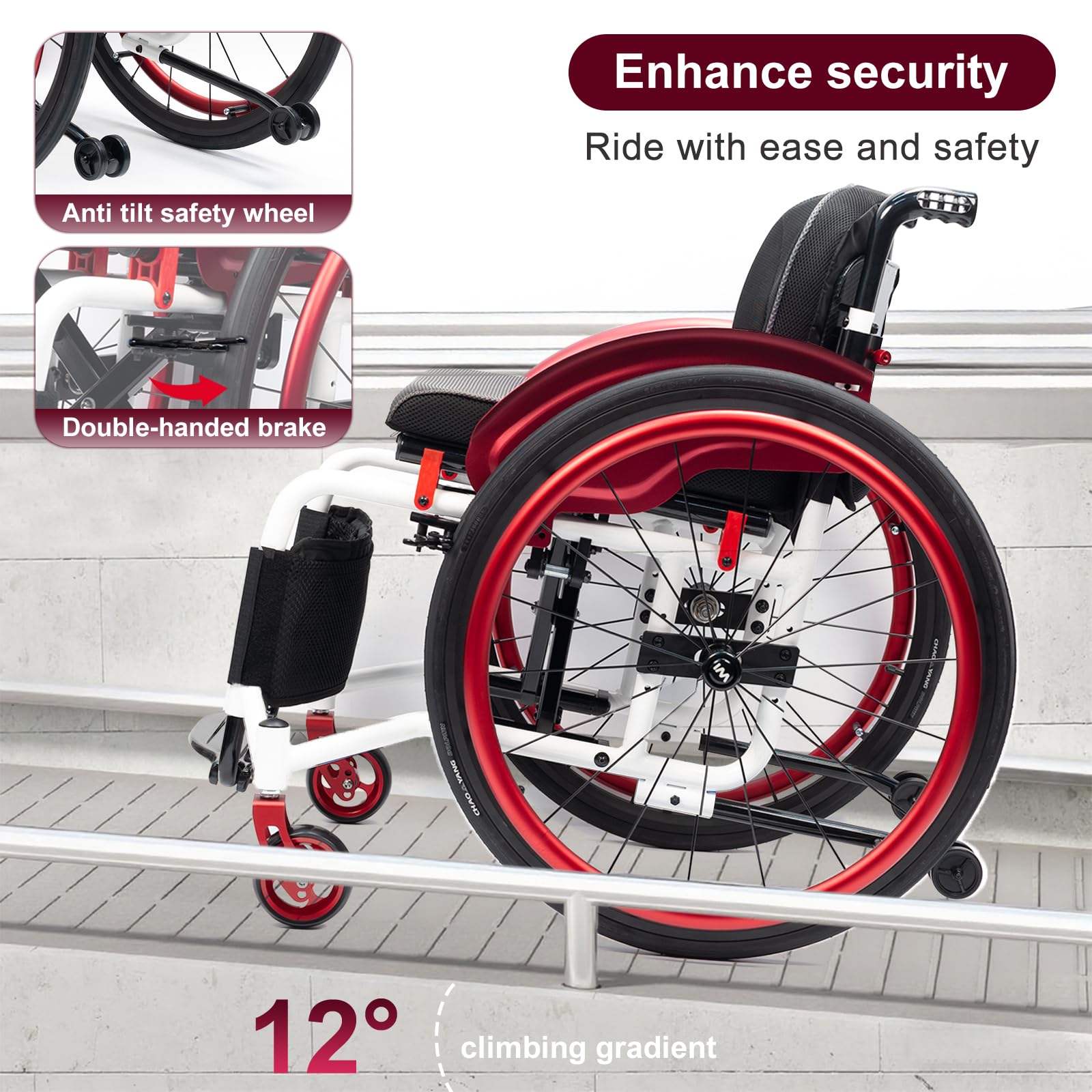 Manuale Spetture Sport Sport su Sedia A Rotelle, Facile Pieghevole, Leggero, Tutto Il Terreno, Pesa Solo 13 kg, capacità di Carico 220lbs(38cm/15in,Black)