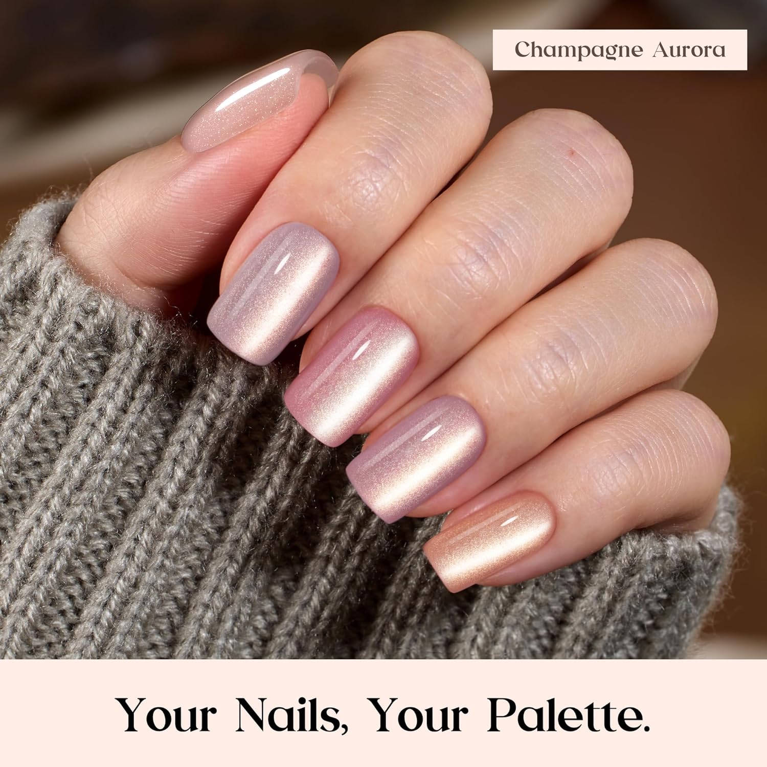 Beetles X Press Plus Gel Nails Kit - Candy Nova | 7 Colors Nude Cat Eye Press On Nails Short Square | 224Pcs 16 Sizes All-in-One Kit With Nail Glue,Remover,Builder Top Coat,Nail Lamp Gift