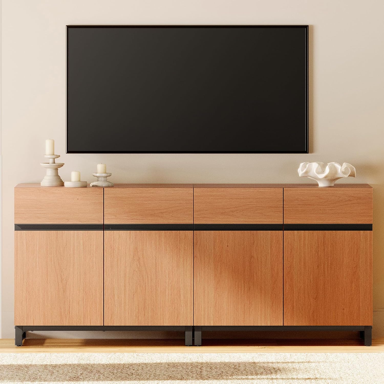 WAMPAT Modern TV Stand for TVs up to 70 inch, 2 in 1 Entertainment Center TV Console with Adjustable Shelves and Metal Base for Living Room,Bedroom, Mocha 4 81SfcNaVSGL. AC SL1500