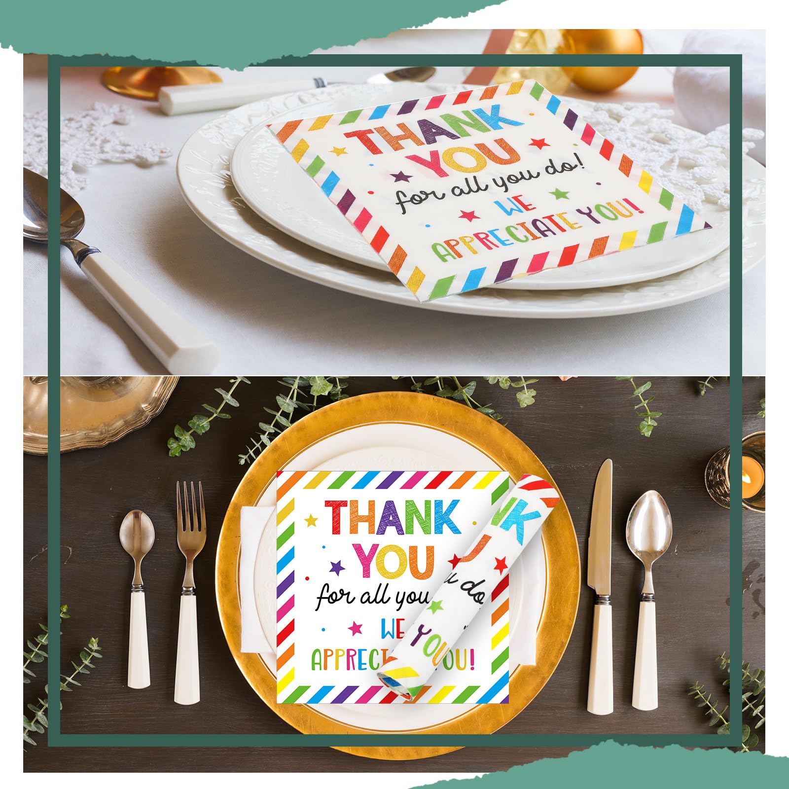 Chiisong 100 servilletas de agradecimiento con texto en inglés "We Apreciate You", servilletas decorativas Thank You for All You Do para empleados, profesores, médicos, voluntarios, decoraciones de