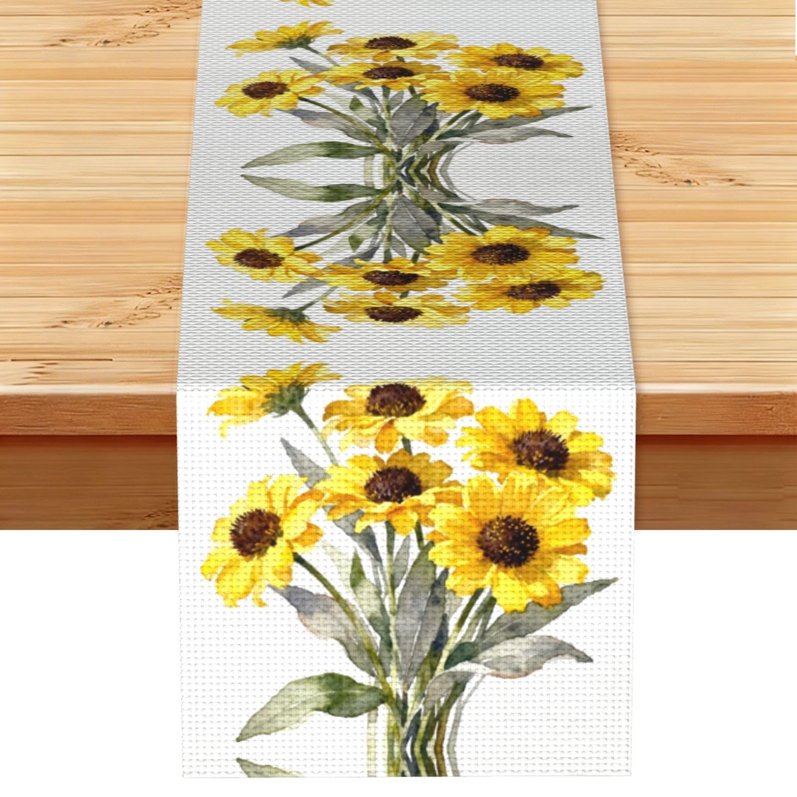 chrysanthemum Linen Look Table Runner 13x72-Wrinkle Resistant Farmhouse Style for Dining Table Decor