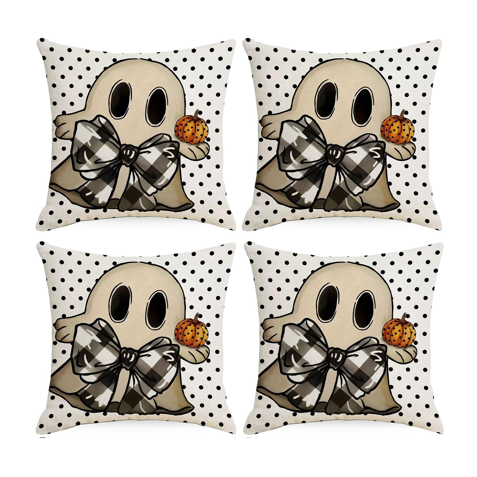 Décorations d'Halloween taies d'oreiller en lin 45x45 cm lot de 4