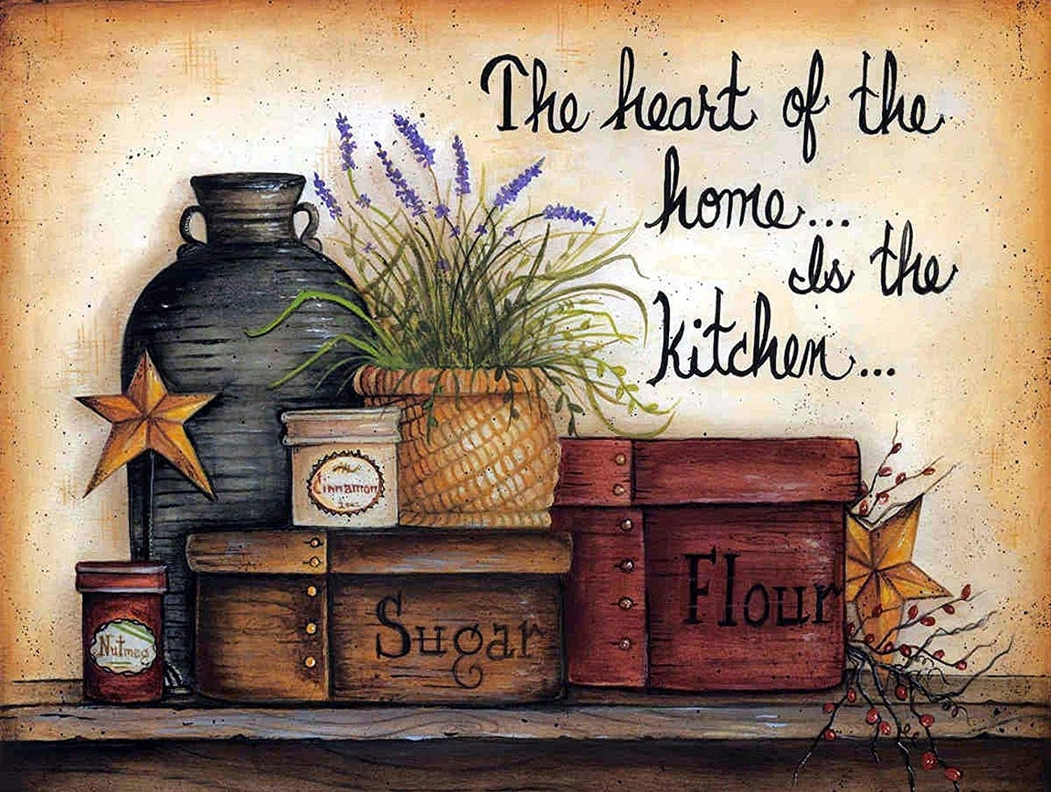 Rifosa A16 6"X8" Vintage Shabby-Chic Metal Sign The Heart Of The Home Is The Kitchen Plaque