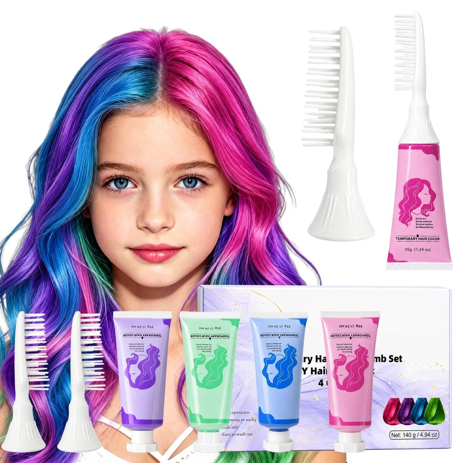 4PCS Temporary Hair Dye, Washable Hair Color Wax, Hair Chalk for Dark Hair, for Kids Girls Women, Birthdays, Cosplay, Christmas, Parties 1.12 Ounce (Pack of 4)