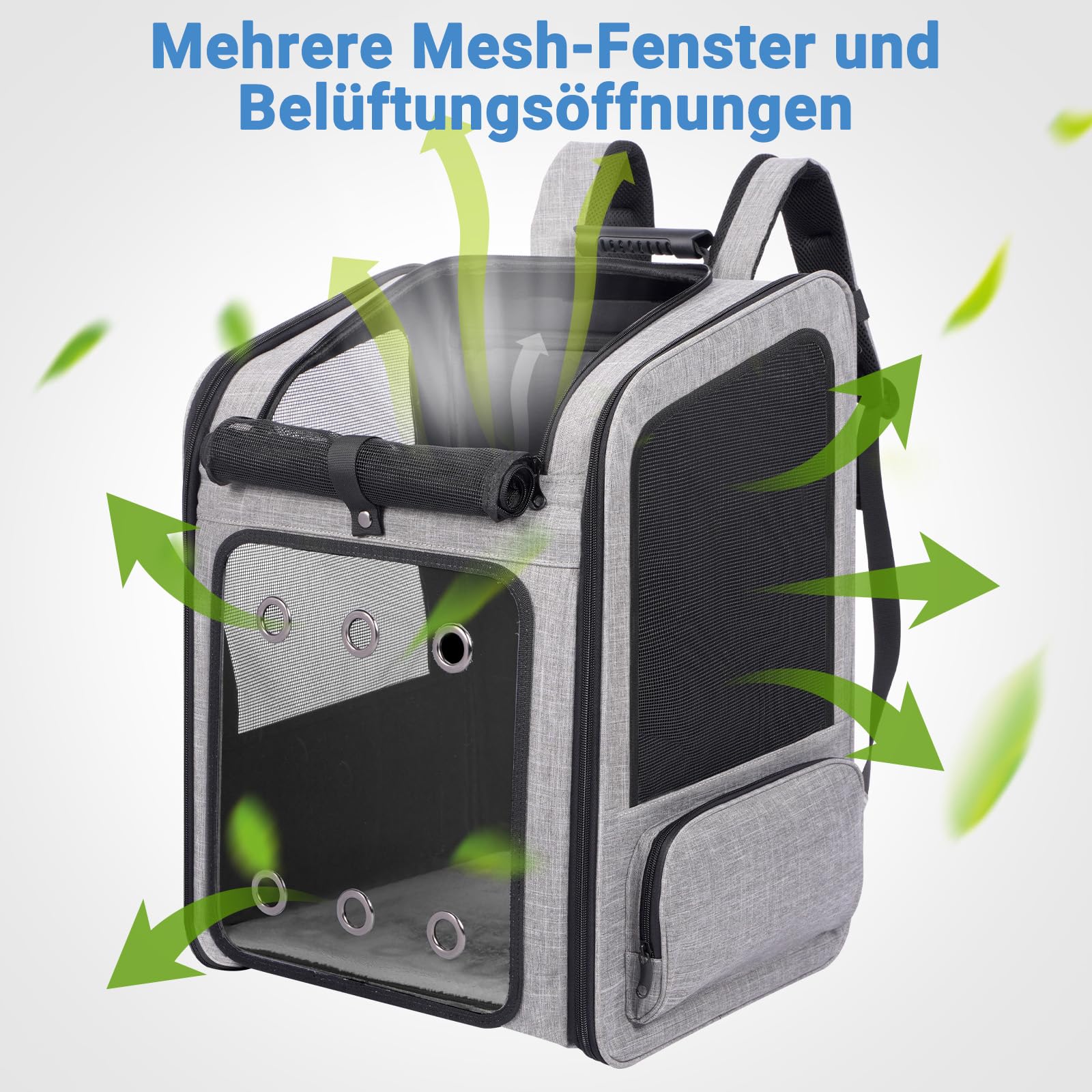 Katzenrucksack Große Katzen bis zu 15kg, Hunderucksack bis zu 12kg, Katzen Rucksack Groß für Katzen und Kleine Hunde Faltbare Haustier Rucksack mit belüftetem Design, Grau